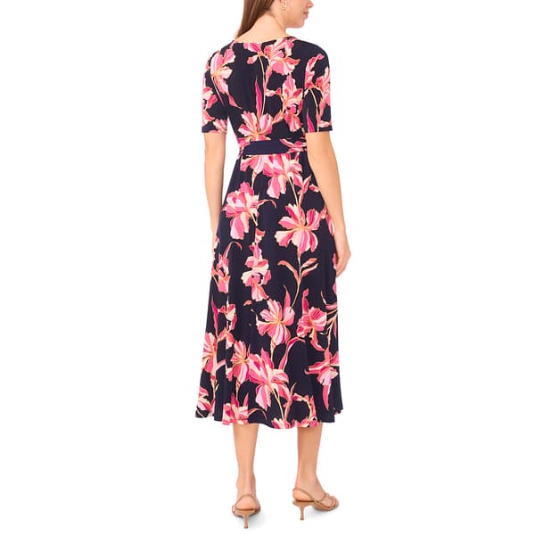 Womens MSK Short Sleeve Floral O-Ring Midi Dress