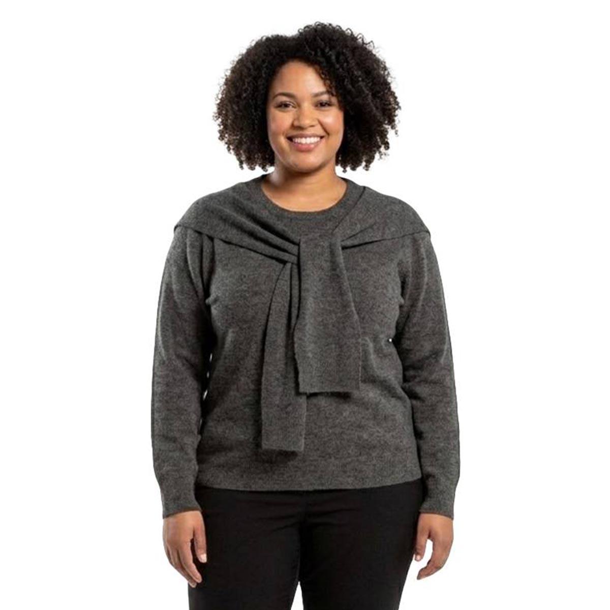 Plus Size Hanna & Gracie Long Sleeve Solid Tie Neck Sweater