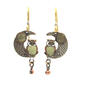 Silver Forest Tri-Tone Owl on  Crescent Moon Earrings - image 1