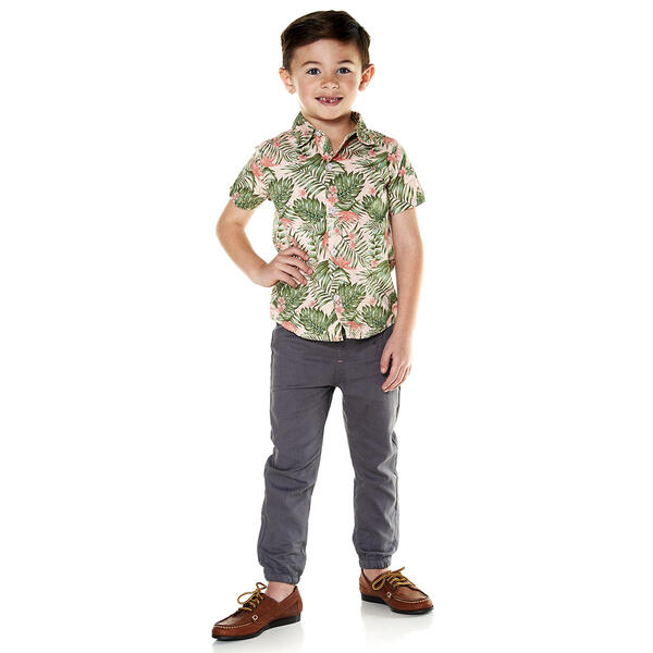 Toddler Boy Brooklyn Boys&#40;R&#41; Tropical Button Top/Solid Joggers Set - image 