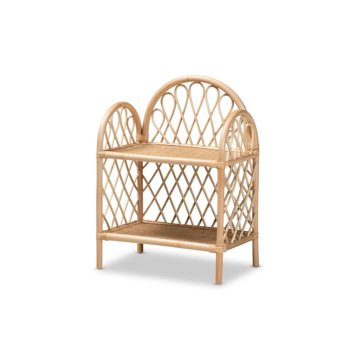 Baxton Studio Hammond Bohemian Rattan 2-Tier Display Shelf