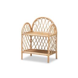 Baxton Studio Hammond Bohemian Rattan 2-Tier Display Shelf