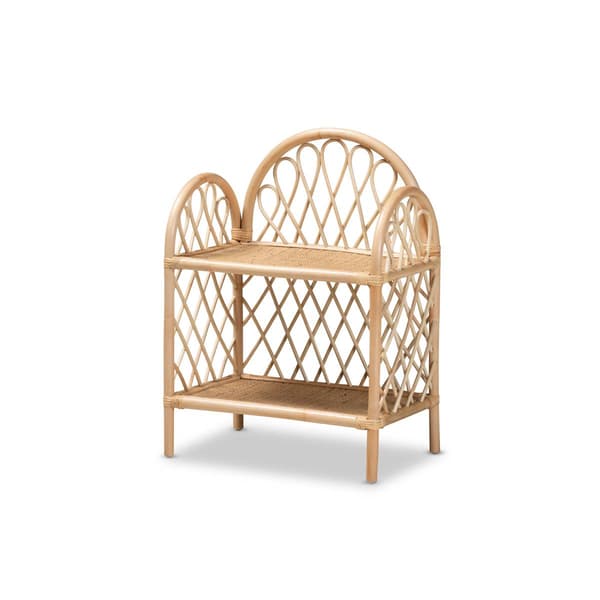 Baxton Studio Hammond Bohemian Rattan 2-Tier Display Shelf - image 