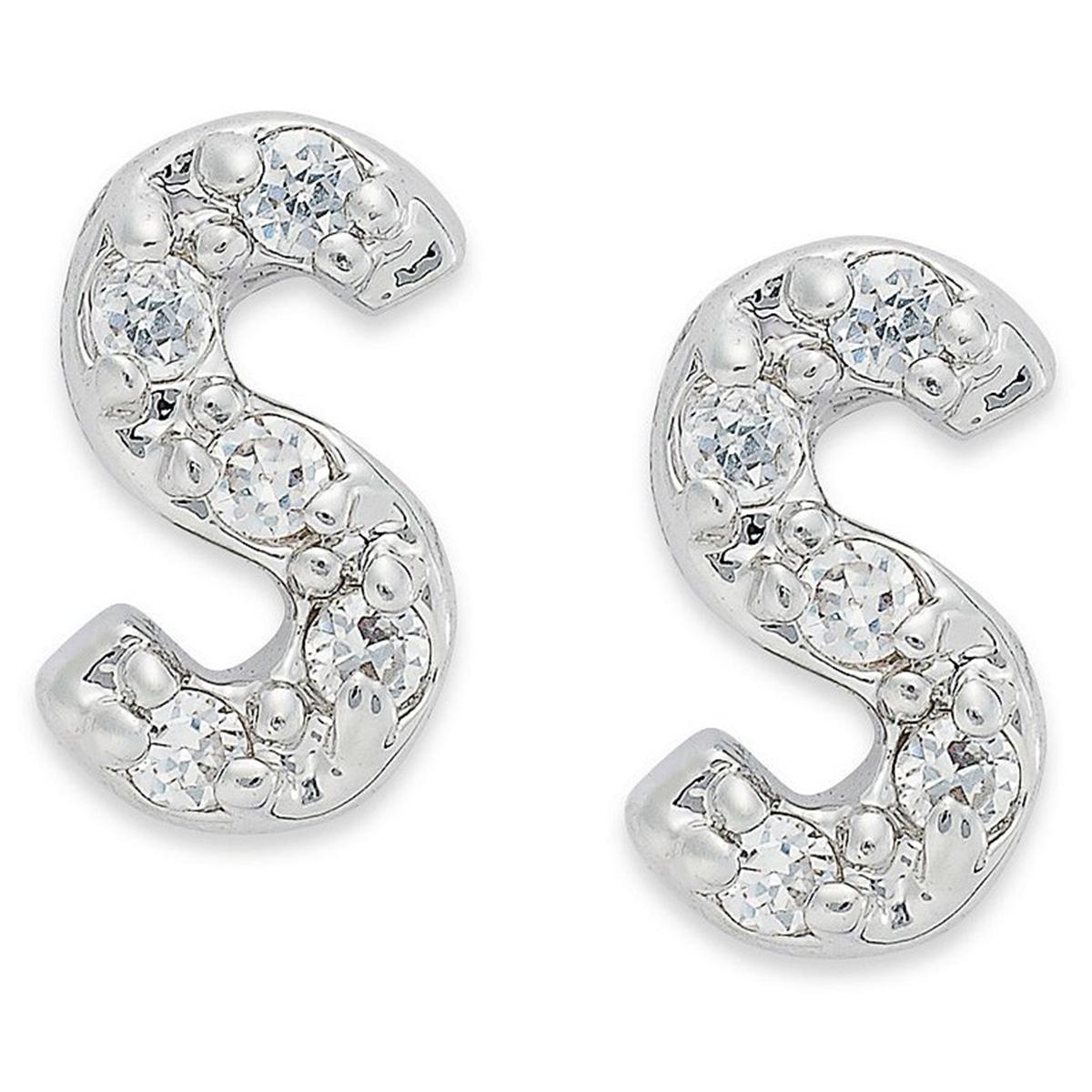 Sterling Silver CZ S Initial Stud Earrings