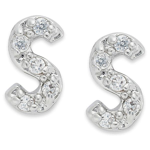 Sterling Silver Cubic Zirconia S Initial Stud Earrings - image 