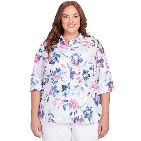 Plus Size Alfred Dunner Classics 3/4 Sleeve Floral Button Down - Boscov's