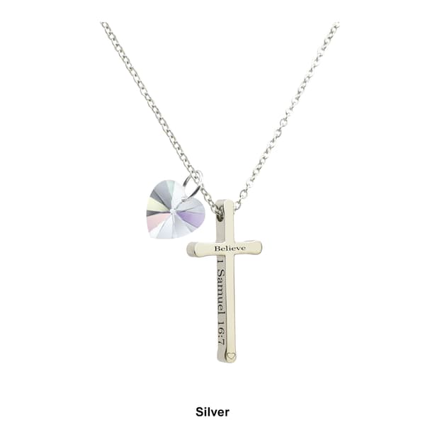 Pink Box Religious 1 Samuel 16:7 Austrian Crystal Cross Necklace