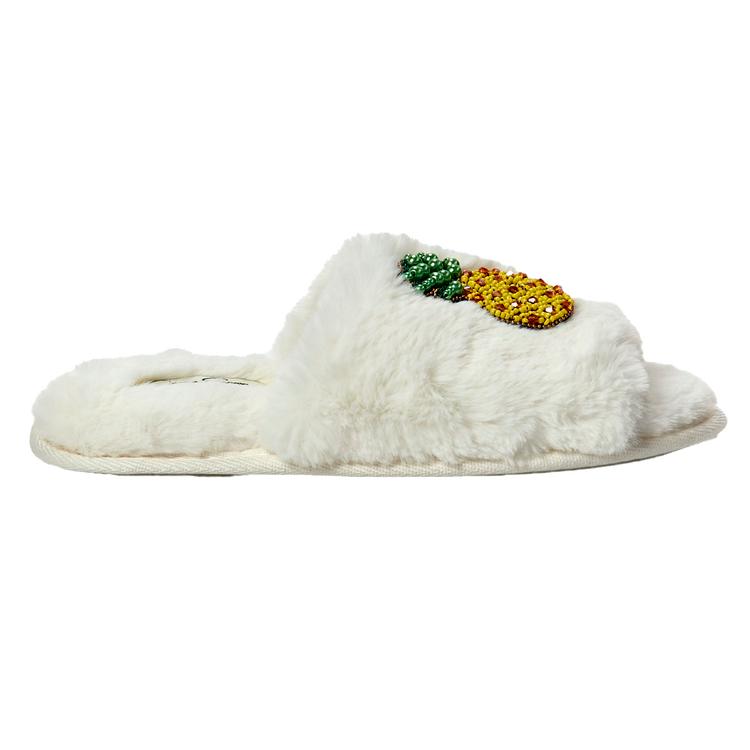 Womens Jessica Simpson Fruit Beaded Icon Plush Slide Slippers