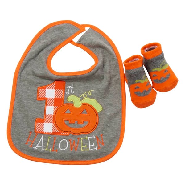 Baby Unisex Baby Essentials 1st Halloween Bib & Socks Set - image 