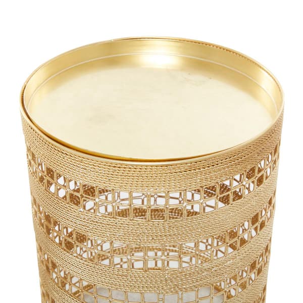 9th & Pike® Gold Metal Transitional Cylinder Drum Table-Set of 2