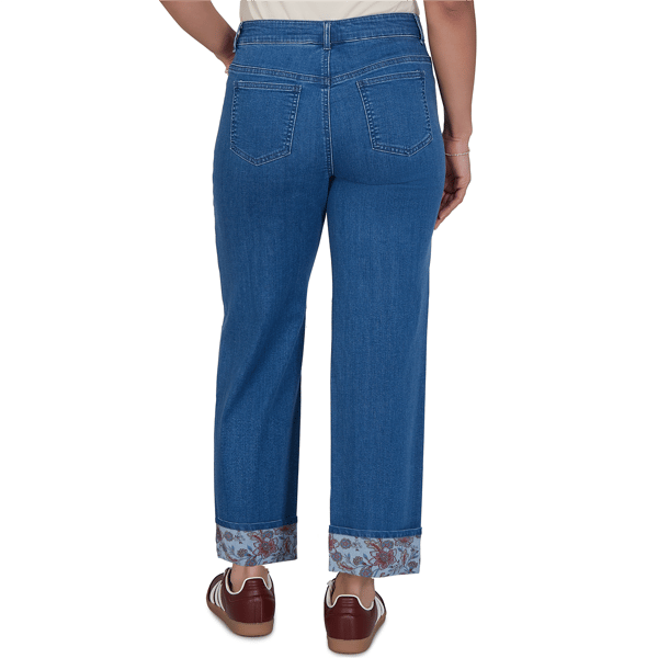 Womens Ruby Rd. Game of Luxe Floral Cuff Wide Leg Jeans
