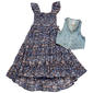 Girls (7-16) Rare Editions Lurex Chiffon Dress w/ Denim Vest - image 2