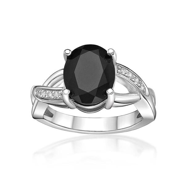 Gemminded Sterling Silver Oval Black Onyx & White Sapphire Ring - image 
