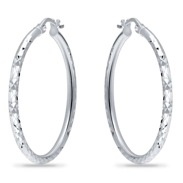 Designs by FMC 2mmx30mm Diamond Cut Round Hoop Earrings - image 