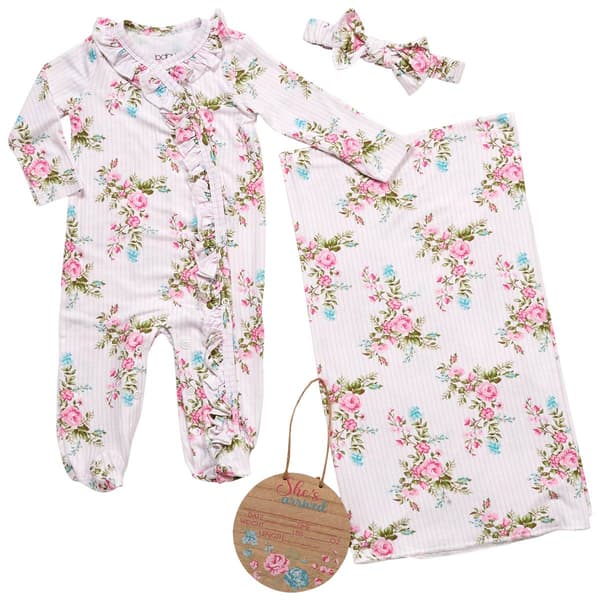 Baby Girl (NB-3M) Baby Essentials(R) 4pc. Floral Footie Set - image 