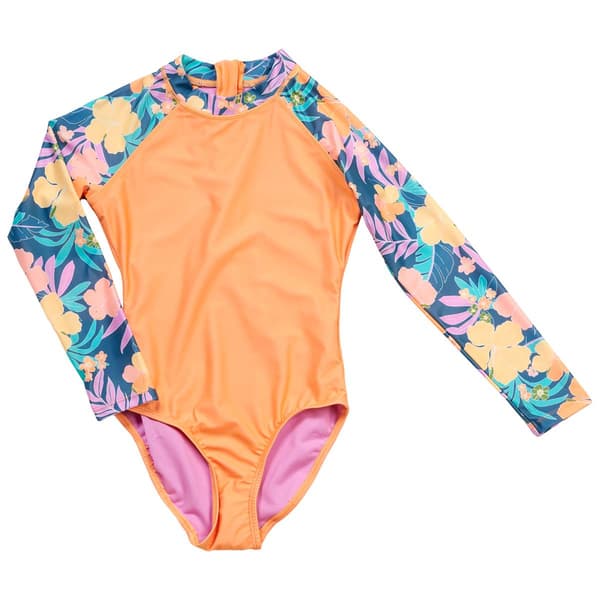 Girls (7-16) Breaking Waves Rashguard One Piece Swimsuit - image 