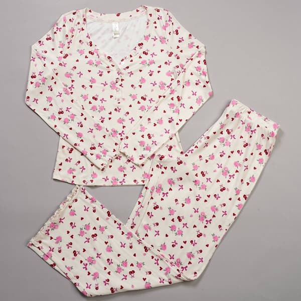 Petites Jessica Simpson Long Sleeve Pointelle Bows Pajama Set - image 