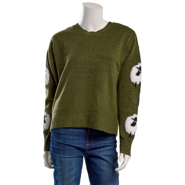 Juniors No Comment Mossy Sheep Sleeve Sweater- Green