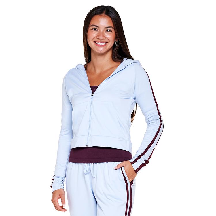 Juniors No Comment Zip Up Side Striped Hoodie