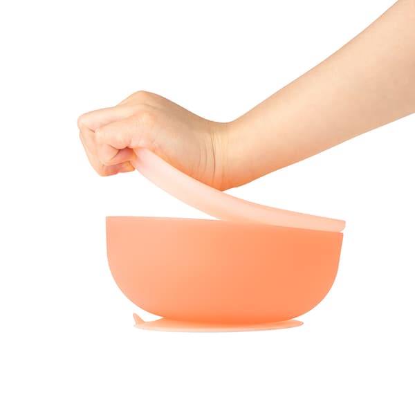 Ol&#225;baby Silicone Suction Bowl with Lid - Coral