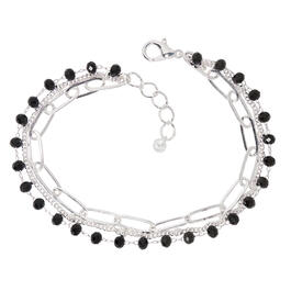 Design Collection 3 Row Black Faceted Bead & Chain Bracelet