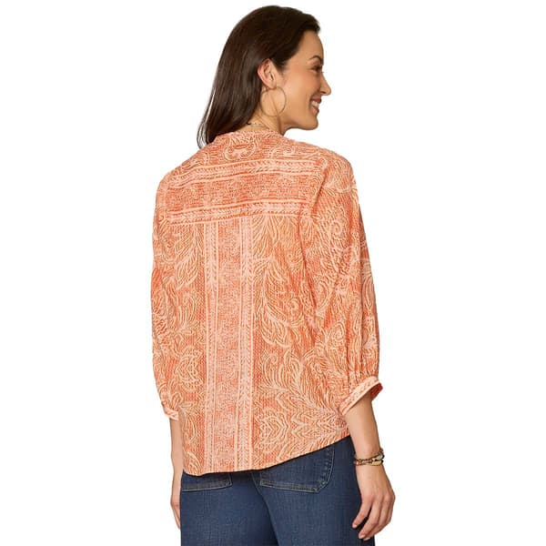 Womens Democracy Blouson Sleeve Paisley Button Down Blouse
