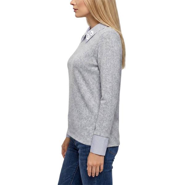 Womens NY Collection Long Sleeve Stripe Floral Hacci Sweater