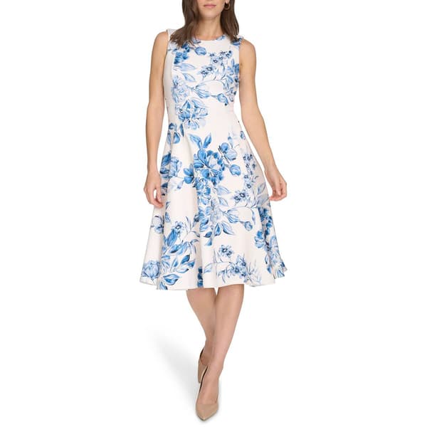 Womens Calvin Klein Sleeveless Floral Scuba A-Line Dress