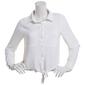 Juniors No Comment Long Sleeve Tie Front Button Up Blouse - image 3