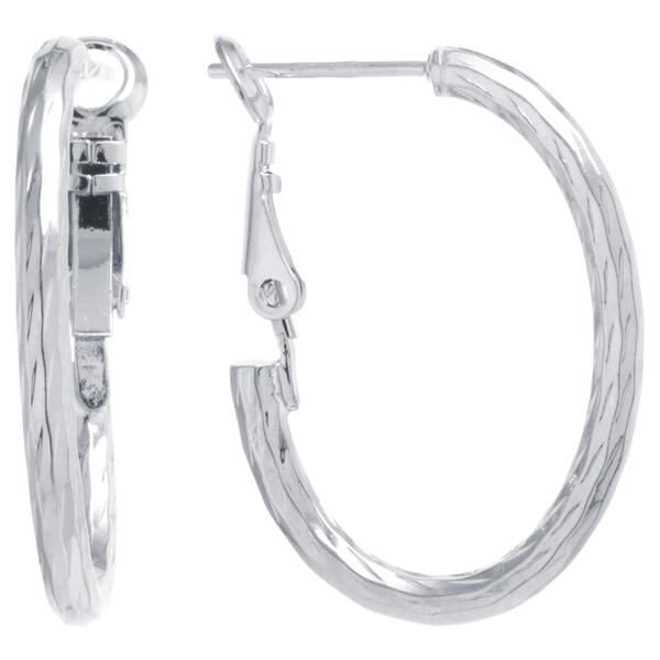 Fine Silver Plated Diamond Cut Oval Hoop Earrings - image 