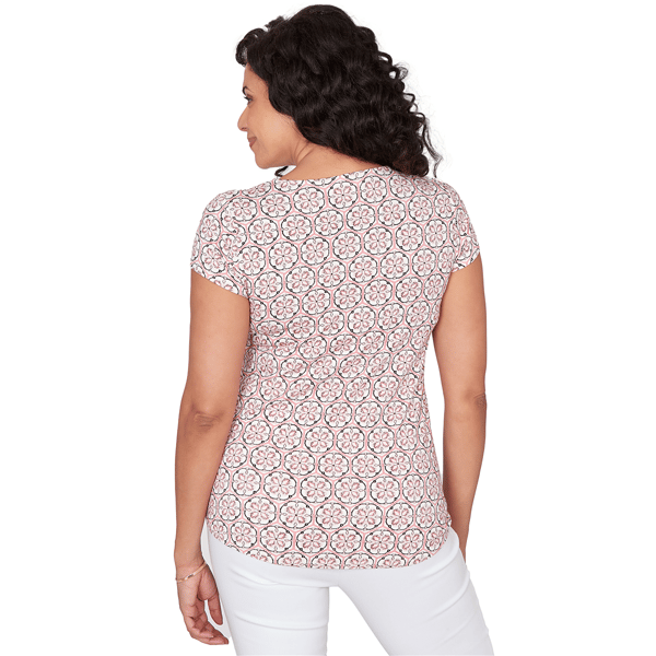 Womens Emaline Key Items Short Sleeve Medallion Lace Neck Tee