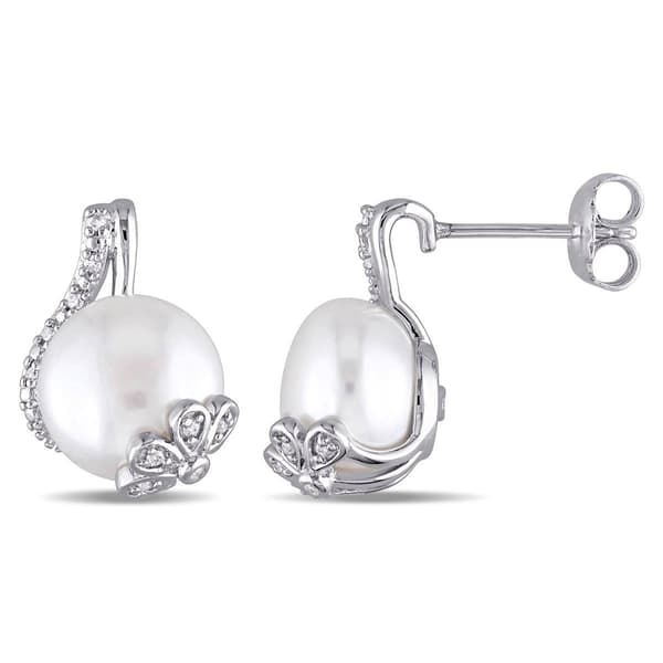 Gemstone Classics(tm) Pearl & Diamond Swirl Earrings - image 