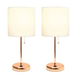 LimeLights Rose Gold Stick USB Lamp w/White Lamp Shade - Set of 2