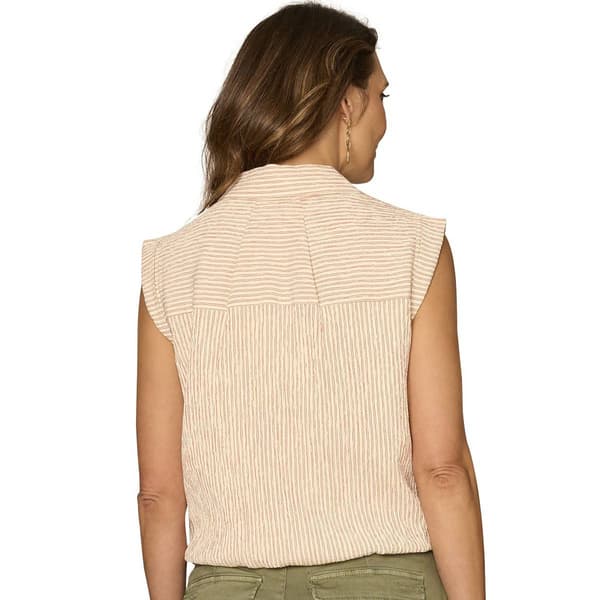 Womens Democracy Cap Sleeve Bubble Hem Stripe Blouse
