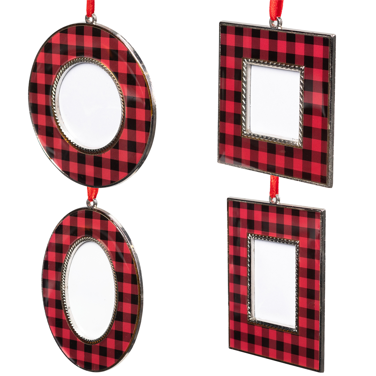Northlight 4ct. Buffalo Plaid Photo Frame Christmas Ornaments