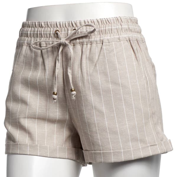 Juniors Love Tree Linen Pin Stripe Tie Front Short Shorts - image 
