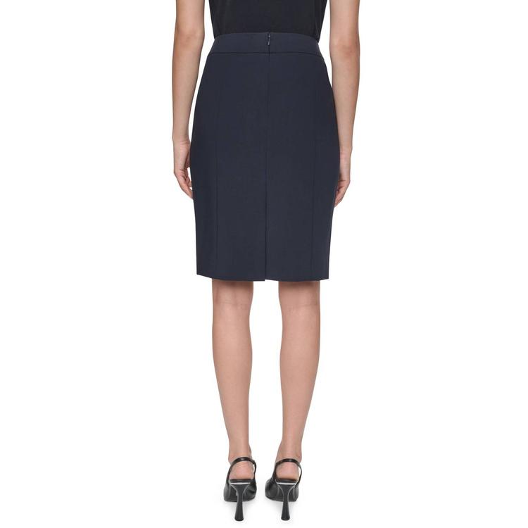 Womens DKNY Solid Pull On Slim Zip Back Pencil Skirt - Navy