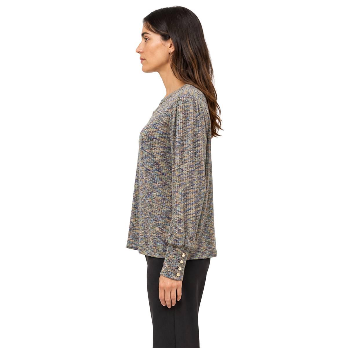 Womens Zac & Rachel Long Sleeve Button Detail Rib Knit Sweater