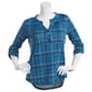 Petites Notations 3/4 Sleeve Plaid Hacci Pleat Henley - image 1