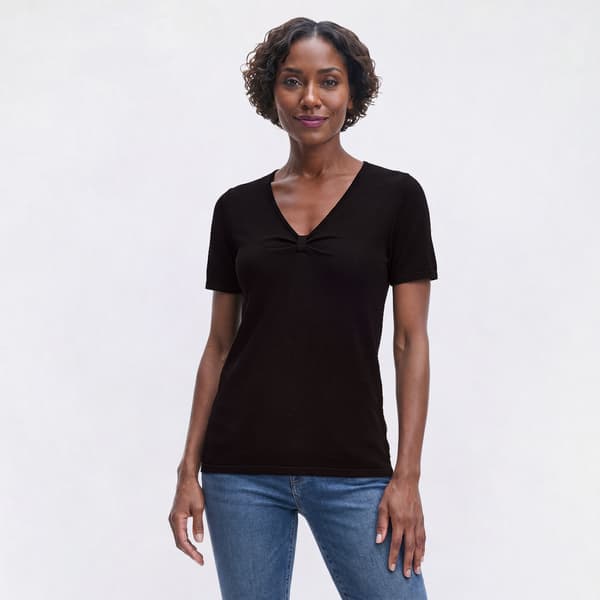 Petite Kasper Short Sleeve V Neck Knot Blouse - image 