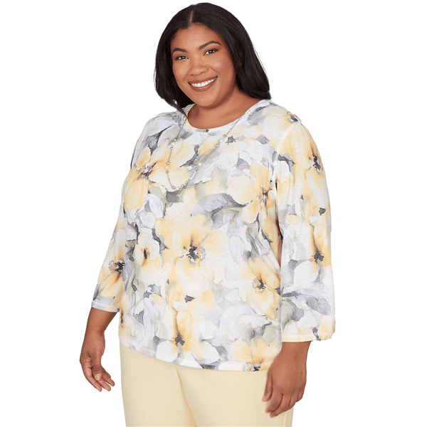 Plus Size Alfred Dunner Al Fresco Watercolor Floral Ruched Blouse