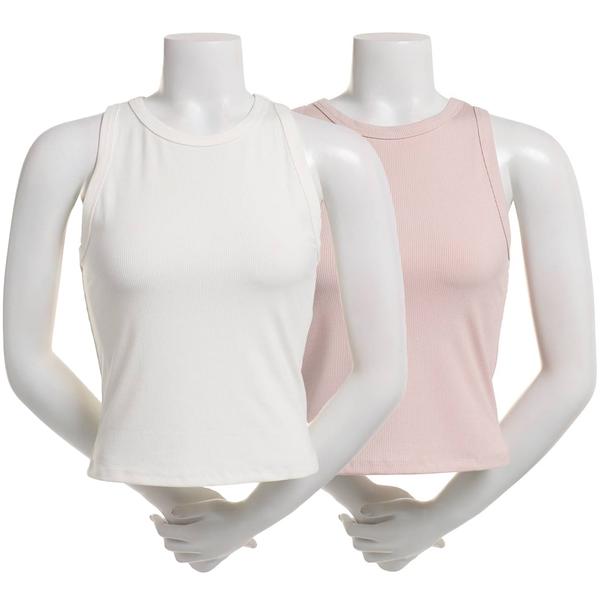 Juniors Pink Rose 2pk. Model Spandex Rib Crew Neck Tank Tops