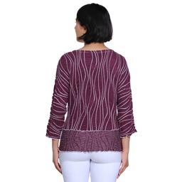 Petite Ali Miles 3/4 Sleeve Textured Wavy Line Blouse