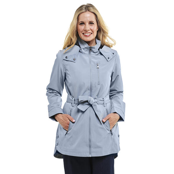 Petite Nautica Belted Rain Jacket w/Chest Zipper & Hood - image 
