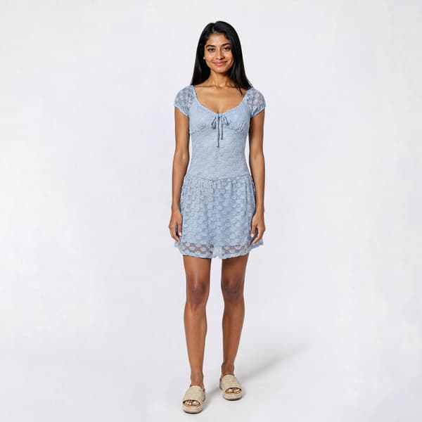 Juniors No Comment Floral Lace Front Tie Drop Waist Skater Dress