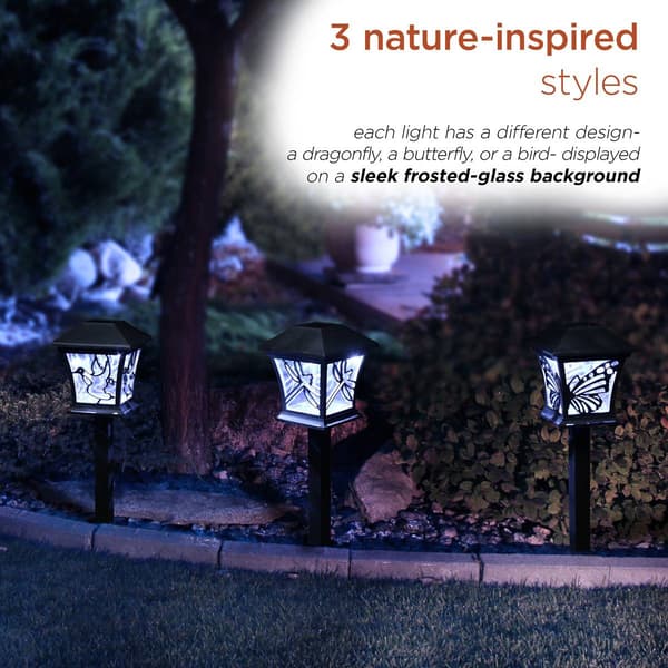 Alpine Solar Butterfly/Dragonfly/Bird Pathway Lights - Set of 3