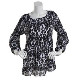 Petite Floral & Ivy 3/4 Bell Sleeve Keyhole Tapestry Blouse