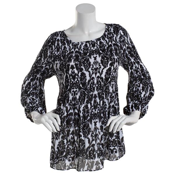 Womens Floral & Ivy 3/4 Sleeve Round Neck Damask Blouse - image 