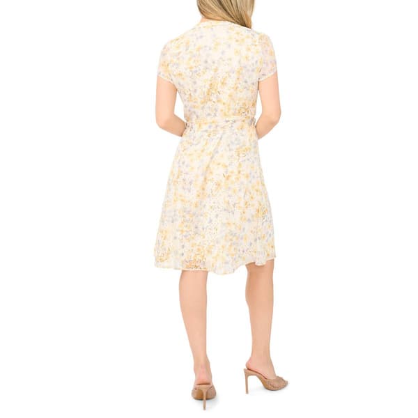 Petite MSK Short Sleeve Floral Pintuck Front Chiffon A-Line Dress