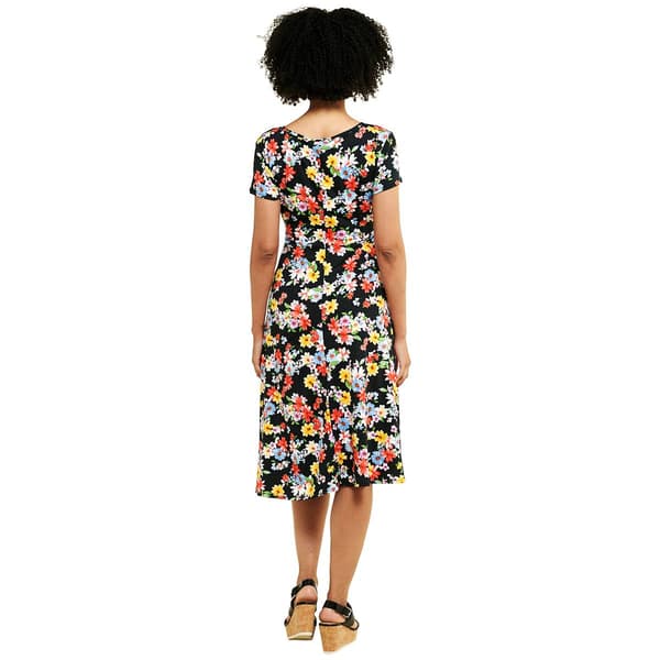 Womens Tiffany & Grey Short Sleeve Floral A-Line Dress-Black/Rust